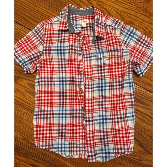 cat & jack red white and blue plaid button down collared shirt - Picture 1 of 5